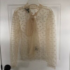 Banana Republic Sheer Polka Dot Blouse with Bow Tie
